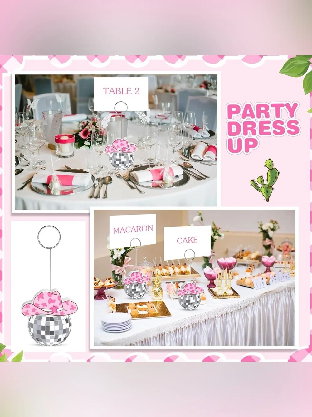 Pink Cowgirl Disco Ball Place Card Holders